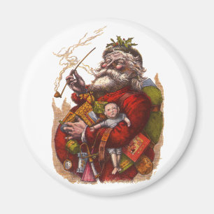 Vintage jul, Victorian Jultomten Pipe Leksaker Magnet