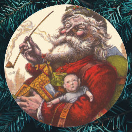 Vintage jul, Victorian Jultomten Pipe Leksaker Runt Klistermärke