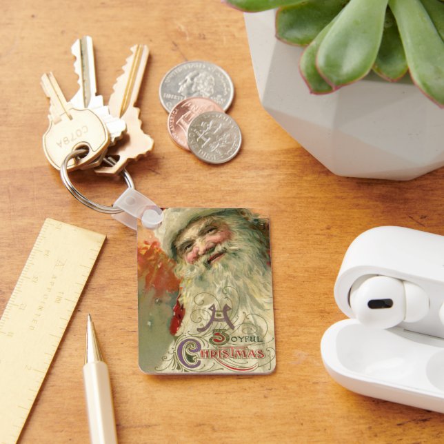 Vintage jul, Victorian Jultomten Porträtt Nyckelring (Skrivbord)