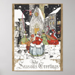 Vintage jul Victorian People Going till Church Poster