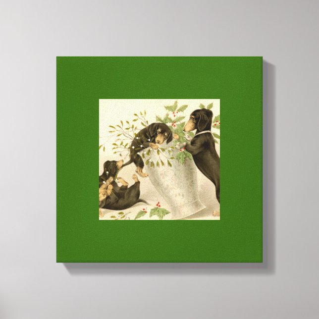 Vintage jul Victorian söt dachshund hundar Canvastryck (Framsida)