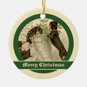 Vintage jul Victorian söt dachshund hundar Julgransprydnad Keramik