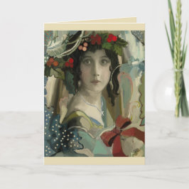 Vintage jul Victorian Woman Personalize Helgkort