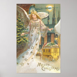 Vintage jul, Viktorian Angel med Träd Poster