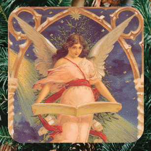 Vintage jul, Viktorian Angel Reading Bible Fyrkantigt Klistermärke