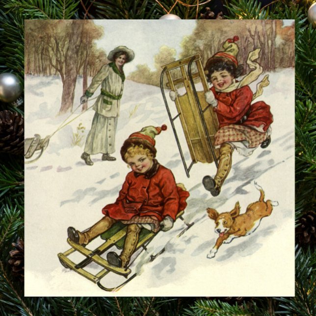Vintage jul, Viktorian Children Sleding Hund Poster (Skapare uppladdad)