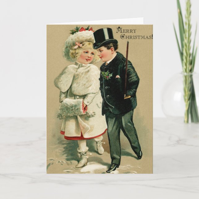Vintage jul Viktorian Greeting Card Helgkort (Framsida)