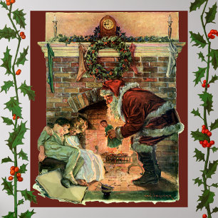 Vintage jul, Viktorian Jultomten Children Poster