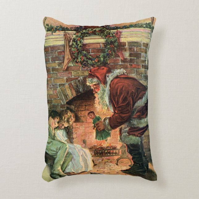 Vintage jul, Viktorian Jultomten Children Prydnadskudde (Framsidan(Vertikal))