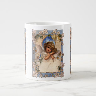 Vintage jul, viktoriansk ängel med gyllene klockor jumbo mugg