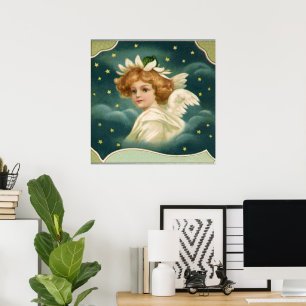 Vintage jul, viktoriansk ängel med gyllene stjärno poster