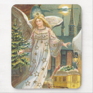 Vintage jul, viktoriansk ängel med träd musmatta