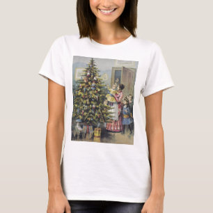 Vintage jul, viktoriansk familj runt trädet t shirt