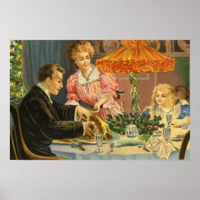 Vintage jul, viktoriansk familjemiddag poster (Framsidan)
