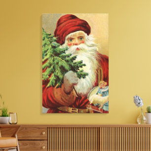 Vintage jul, viktoriansk jultomte med träd canvastryck