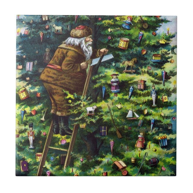 Vintage jul, viktoriansk jultomte med träd kakelplatta (Framsidan)