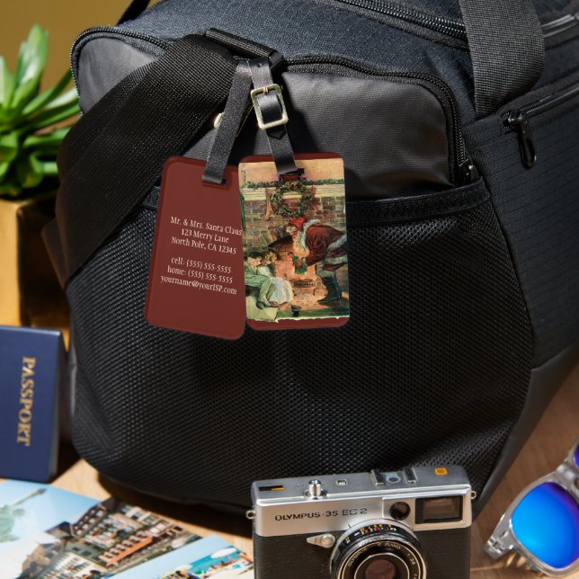 Vintage jul, viktoriansk tomte barn bagagebricka (Fram & Baksida)