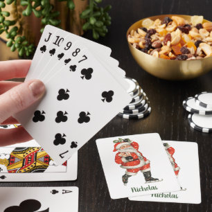 Vintage jul viktoriansk tomte isskridskoåkare casinokort