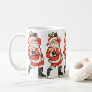 Vintage jul viktoriansk tomte isskridskoåkare kaffemugg