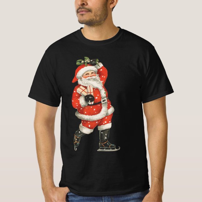 Vintage jul viktoriansk tomte isskridskoåkare tee shirt (Framsida)