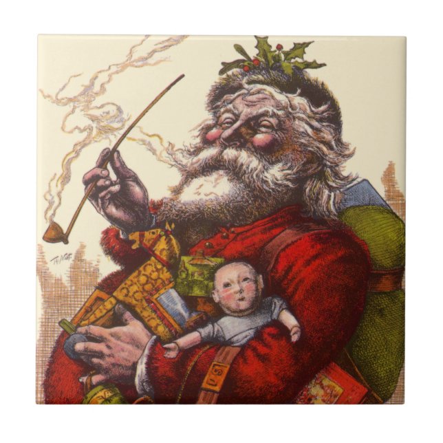 Vintage jul, viktoriansk tomte med leksaker kakelplatta (Framsidan)