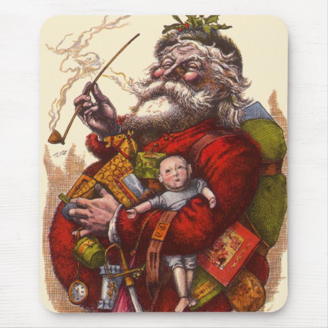 Vintage jul, viktoriansk tomte med leksaker musmatta (Framsidan)