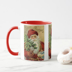 Vintage jul, viktoriansk tomte med träd mugg