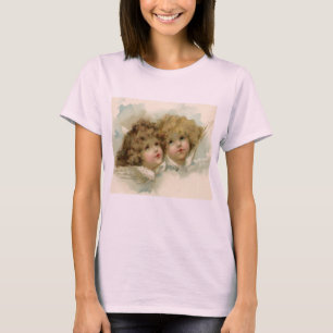 Vintage jul, viktorianska änglar i molnen t-shirt