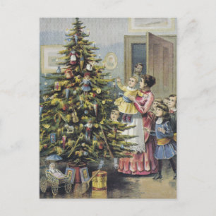 Vintage jul, Viktorianska familjen runt Träd Helg Vykort