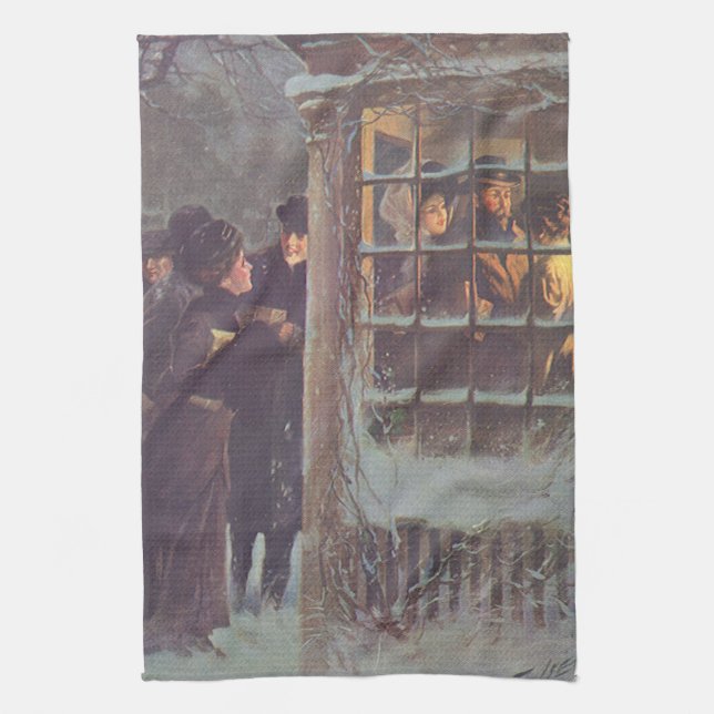 Vintage jul, Viktorianska folket vid Party Kökshandduk (Vertikal)