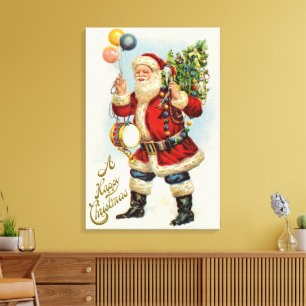 Vintage jul, viktorianska Santa Claus ballonger Canvastryck