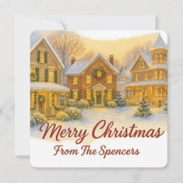 Vintage jul Village & Holly Photo Julkort