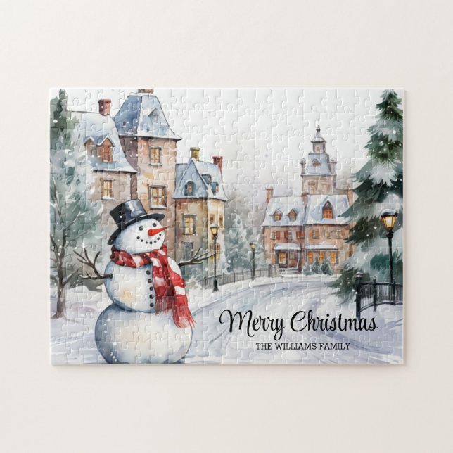 Vintage jul Village Scene Pussel (Horisontell)