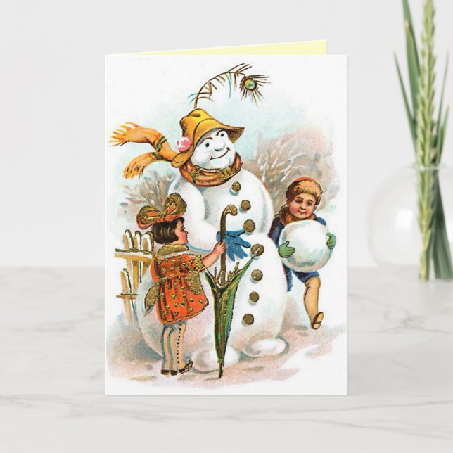 Vintage jul Village Snögubbe Helgkort (Framsida)