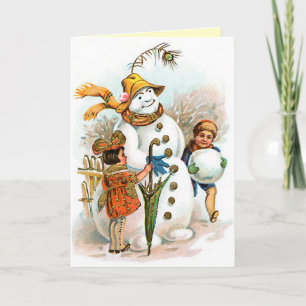 Vintage jul Village Snögubbe Helgkort