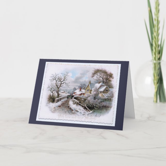 Vintage jul Vinter Scene Helgkort (Framsida)