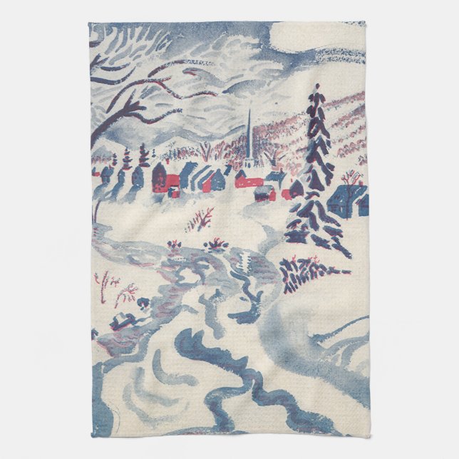 Vintage jul, vinterby snölandskap snö kökshandduk (Vertikal)