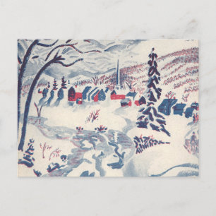 Vintage jul, vinterbygd snölandskap snö helg vykort