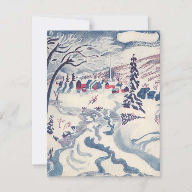 Vintage jul, vinterbyn Snowscape Snö Julkort (Framsida)