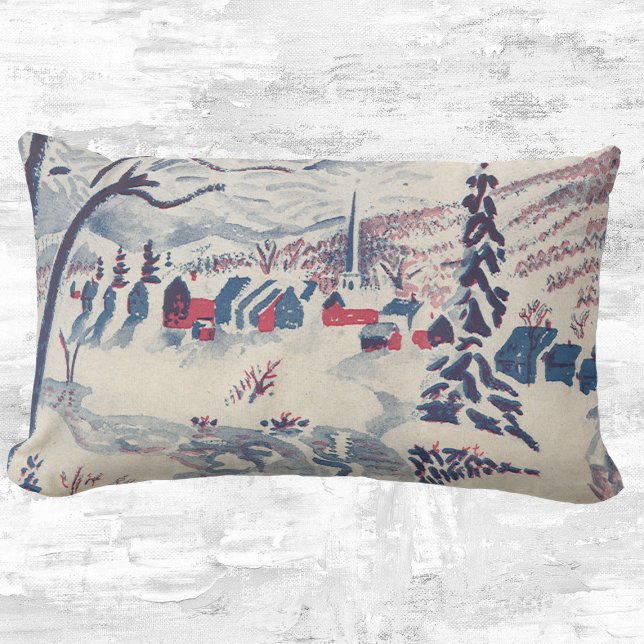 Vintage jul, vinterbyn Snowscape Snö Lumbarkudde (Skapare uppladdad)