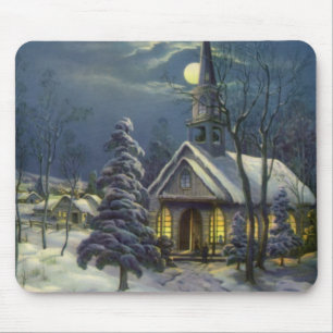 Vintage jul, vinterkyrkan i Snö med Måne Musmatta