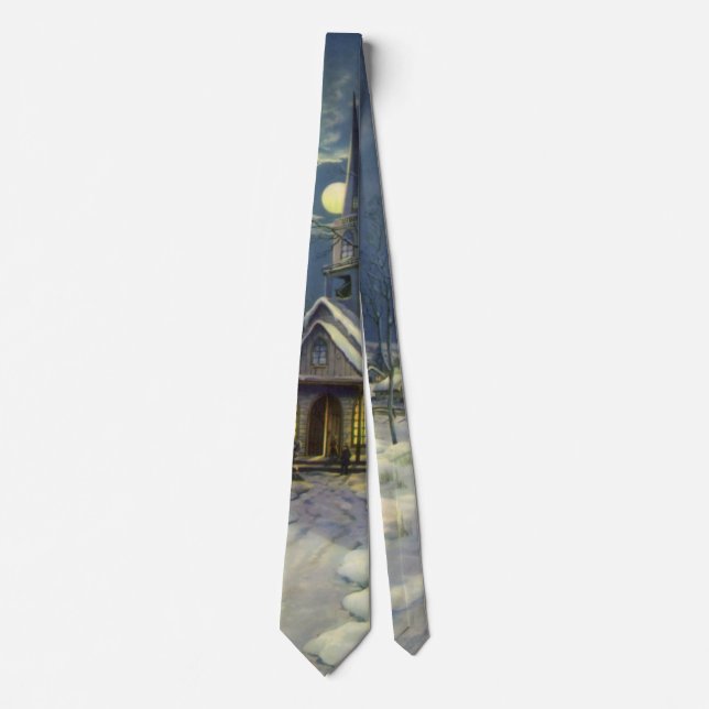 Vintage jul, vinterkyrkan i Snö med Måne Slips (Framsida)