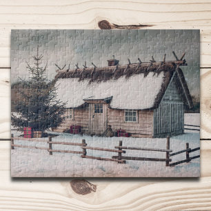 Vintage jul vinterscen med Cabin Pussel