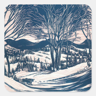 Vintage jul, vintersnö bergslandskap fyrkantigt klistermärke
