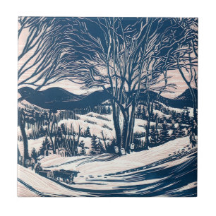 Vintage jul, vintersnö bergslandskap kakelplatta