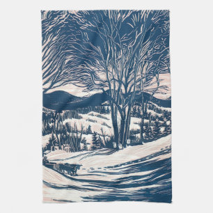 Vintage jul, vintersnö bergslandskap kökshandduk