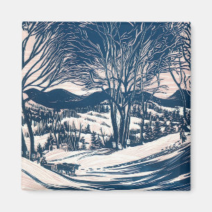 Vintage jul, vintersnö bergslandskap magnet