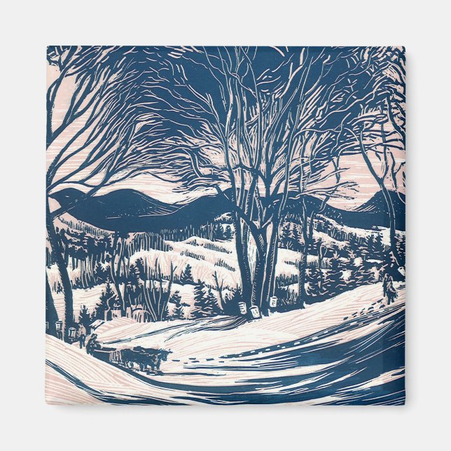 Vintage jul, vintersnö bergslandskap  magnet (Framsidan)
