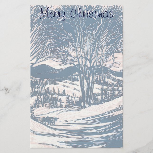Vintage jul, vintersnö fjällandskap  brevpapper (Framsida)