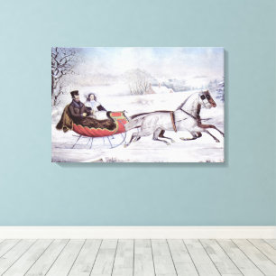 Vintage jul, Vintervintern, Sleigh Horse Canvastryck